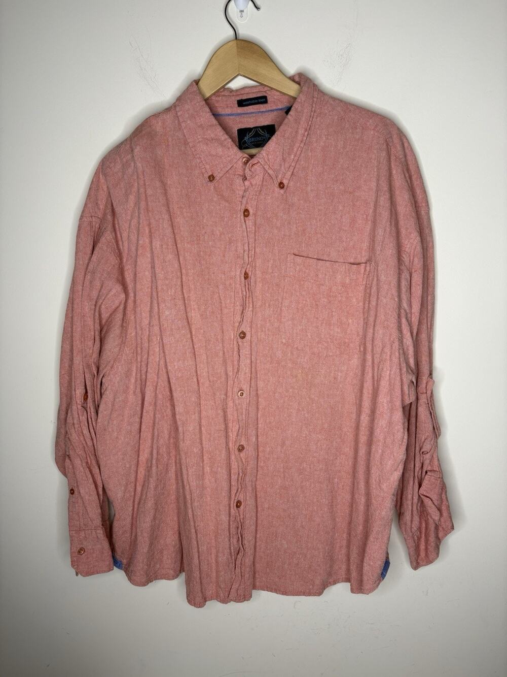 Bruno New York Mens 3X Long Sleeve Button Down Linen Blend Shirt Red Roll Tab